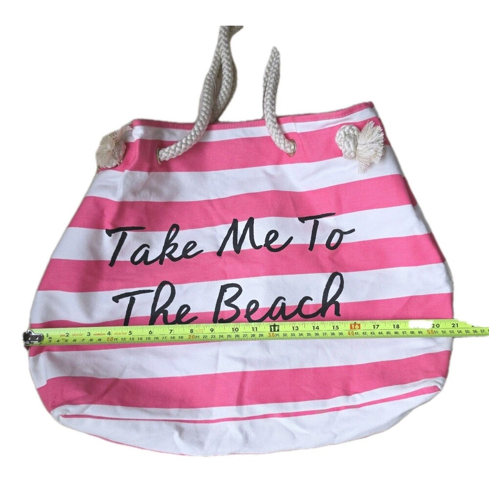 NEW Victorias Secret Striped Huge Pink And White Canvas Tote Bag Shopping Beach - Picture 4 of 10